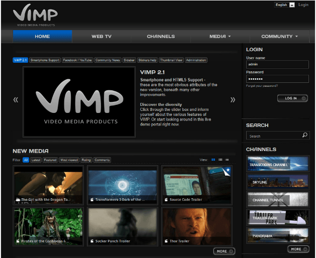 ViMP также является хорошим вариантом для порталов по требованию, платформ для электронного обучения и решений для корпоративного видео